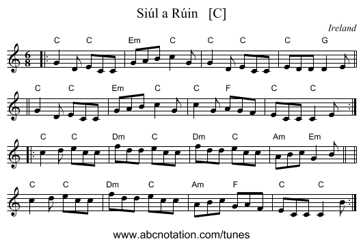 Si&uacute;l a R&uacute;in   [C] - staff notation
