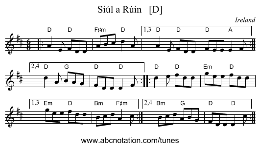 Si&uacute;l a R&uacute;in   [D] - staff notation