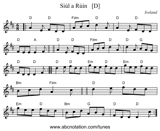 Si&uacute;l a R&uacute;in   [D] - staff notation