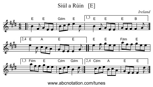 Si&uacute;l a R&uacute;in   [E] - staff notation