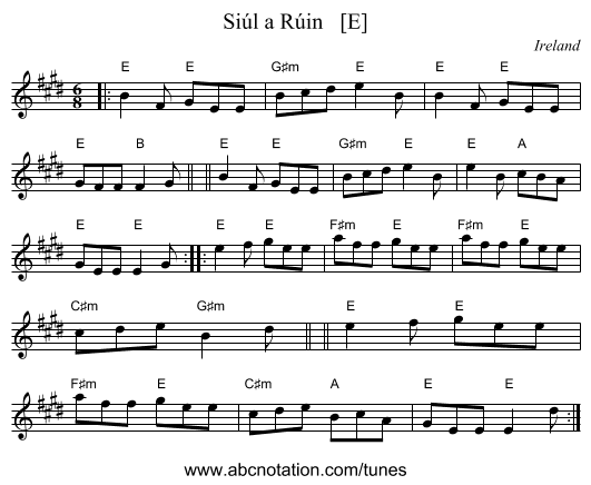 Si&uacute;l a R&uacute;in   [E] - staff notation