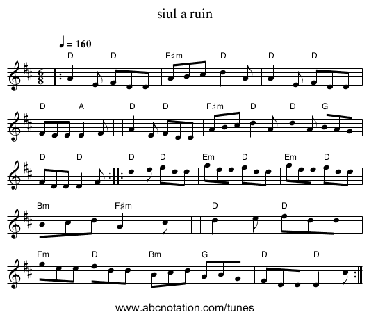 siul a ruin - staff notation