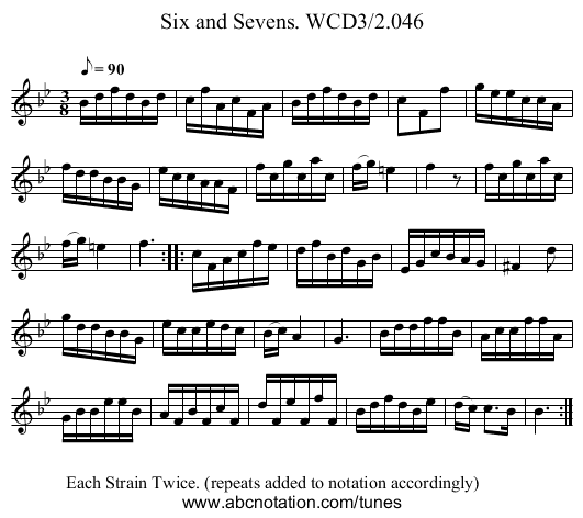 Six and Sevens. WCD3/2.046 - staff notation