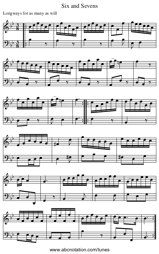 Six and Sevens - staff notation