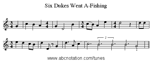Six Dukes Went A-Fishing - staff notation