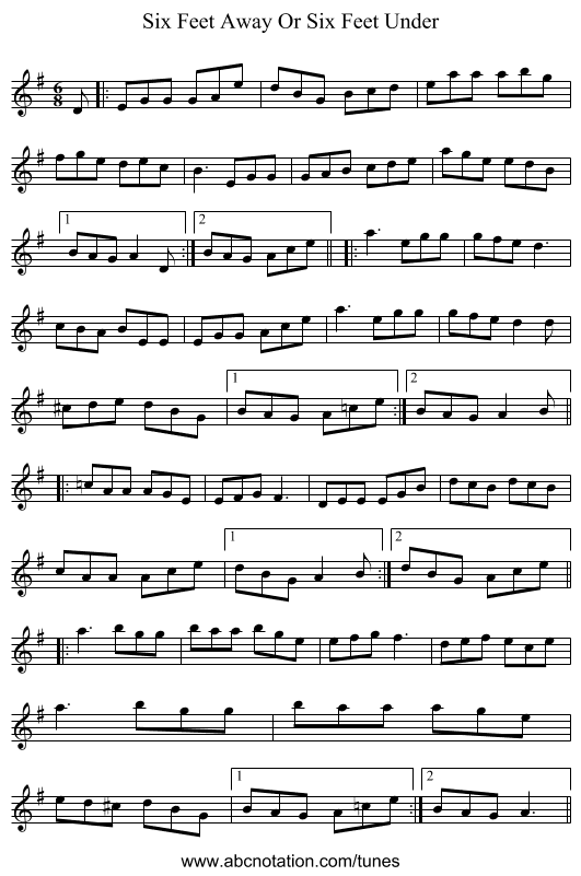 Six Feet Away Or Six Feet Under - staff notation