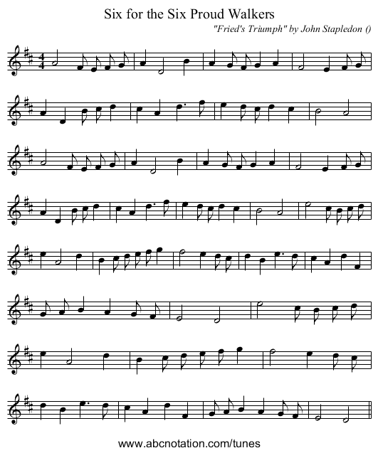 Six for the Six Proud Walkers - staff notation