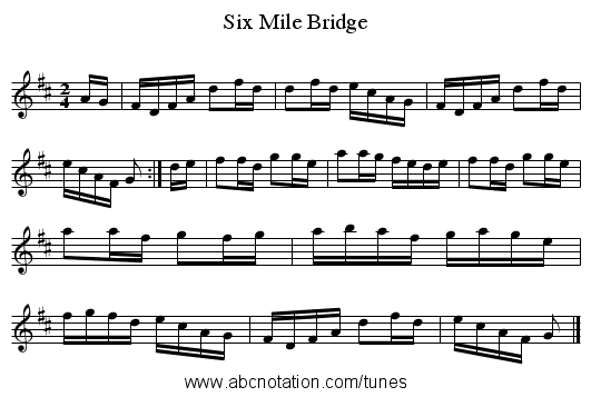 Six Mile Bridge - staff notation