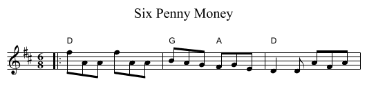 Six Penny Money - staff notation