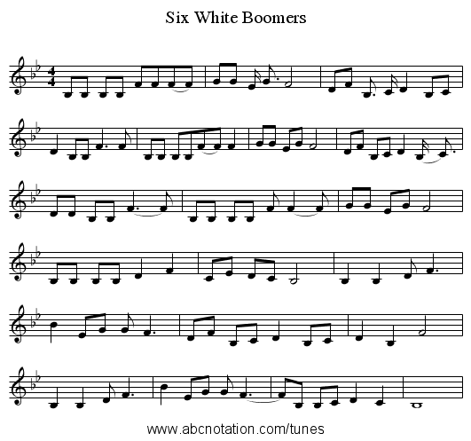 Six White Boomers - staff notation