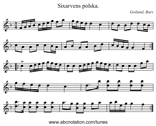 Sixarvens polska. - staff notation