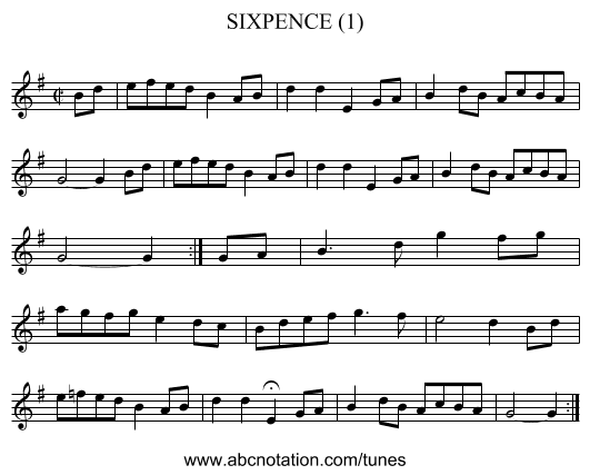 SIXPENCE (1) - staff notation