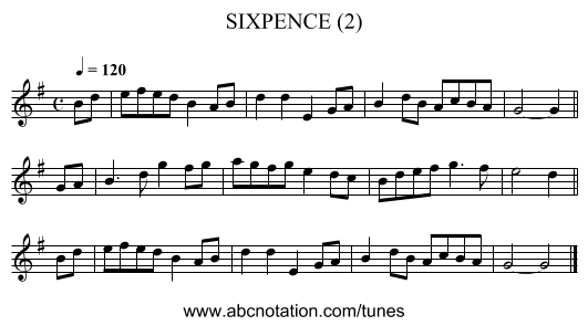 SIXPENCE (2) - staff notation