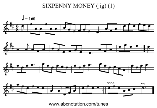SIXPENNY MONEY (jig) (1) - staff notation