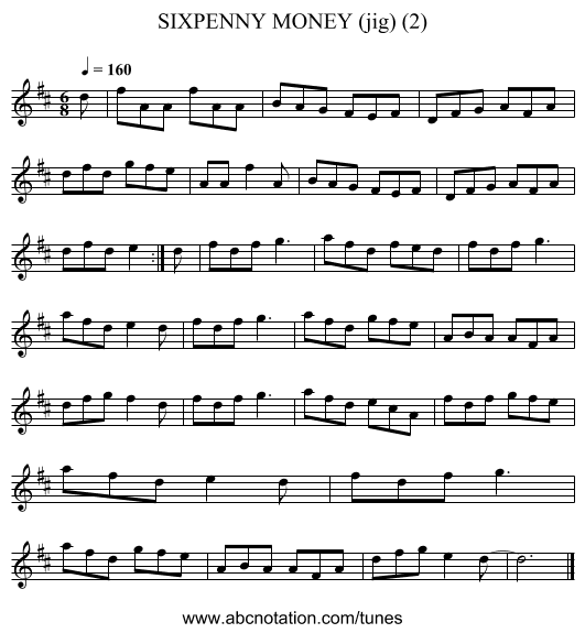 SIXPENNY MONEY (jig) (2) - staff notation