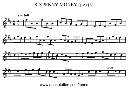 SIXPENNY MONEY (jig) (3) - staff notation