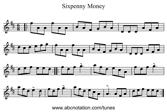 Sixpenny Money - staff notation