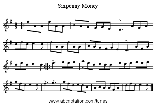 Sixpenny Money - staff notation