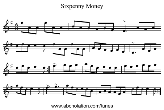 Sixpenny Money - staff notation