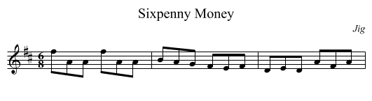 Sixpenny Money - staff notation