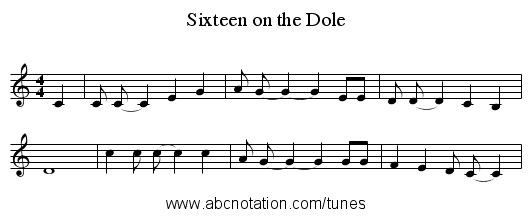 Sixteen on the Dole - staff notation