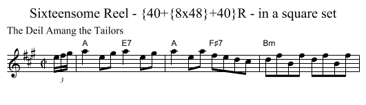 Sixteensome Reel - {40+{8x48}+40}R - in a square set - staff notation