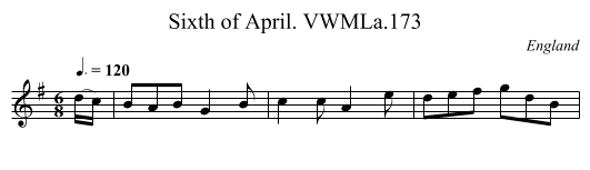 Sixth of April. VWMLa.173 - staff notation