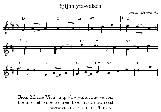 Sjijnmyra-valsen - staff notation