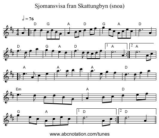 Sjomansvisa fran Skattungbyn (snoa) - staff notation