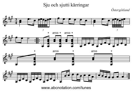 Sju och sjutti k&auml;rringar - staff notation