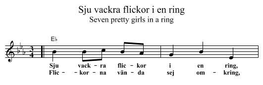 Sju vackra flickor i en ring - staff notation