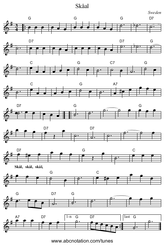 Sk&aring;al - staff notation