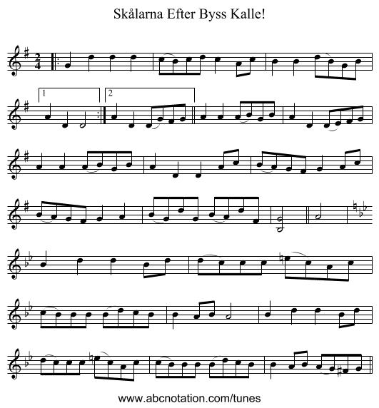 Skålarna Efter Byss Kalle! - staff notation