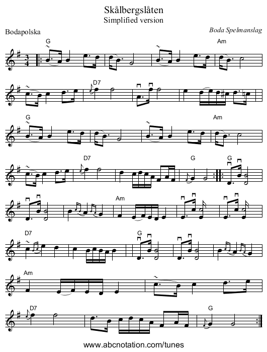 Skålbergslåten - staff notation