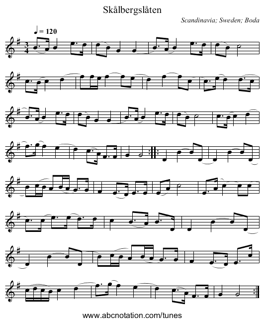 Skålbergslåten - staff notation