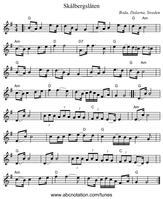 Sk&aring;lbergsl&aring;ten - staff notation