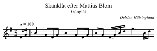 Skänklåt efter Mattias Blom - staff notation