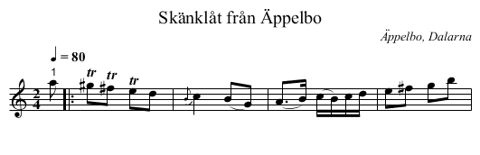 Skänklåt från Äppelbo - staff notation