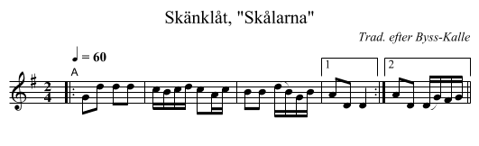 Sk&auml;nkl&aring;t, Sk&aring;larna - staff notation