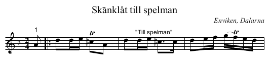 Skänklåt till spelman - staff notation