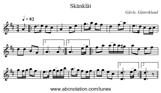 Skänklåt - staff notation