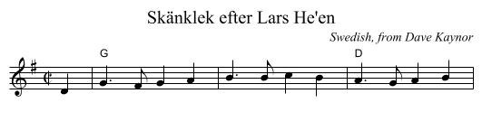 Sk&auml;nklek efter Lars He'en - staff notation