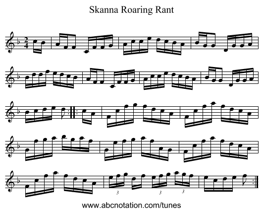 Skanna Roaring Rant - staff notation