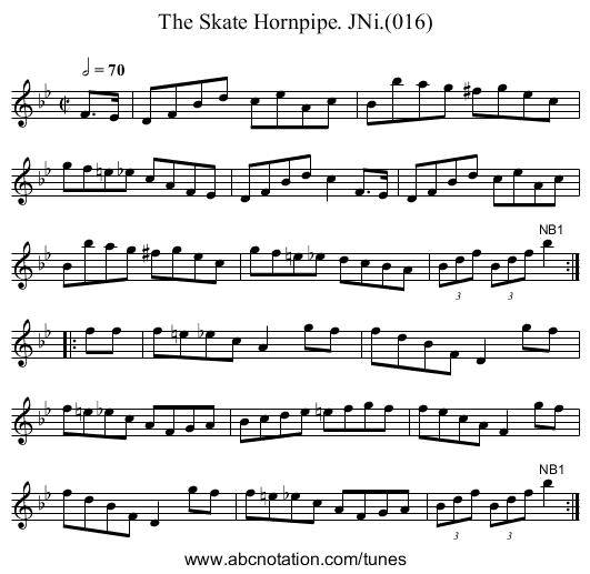 Skate Hornpipe. JNi.(016), The - staff notation