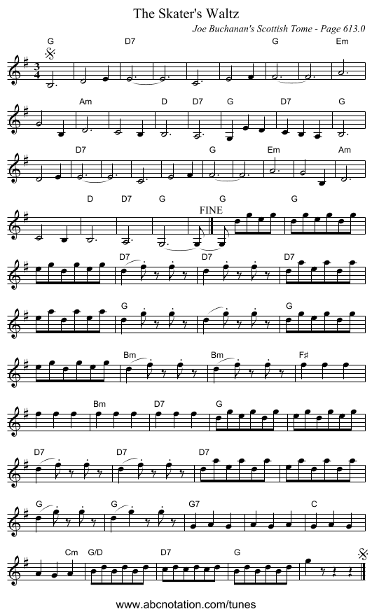 Skater's Waltz, The - staff notation