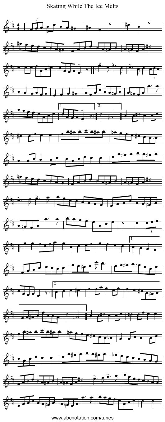 Skating While The Ice Melts - staff notation