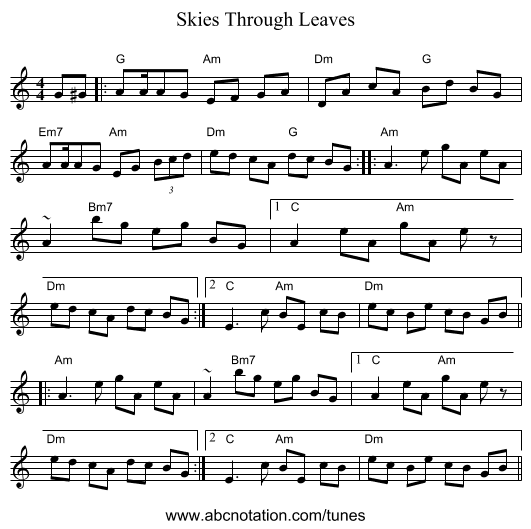Skies Through Leaves - staff notation