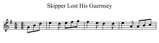 Skipper Lost His Guernsey - staff notation