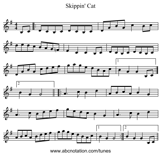 Skippin' Cat - staff notation