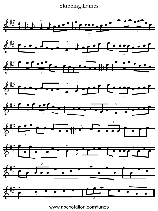 Skipping Lambs - staff notation